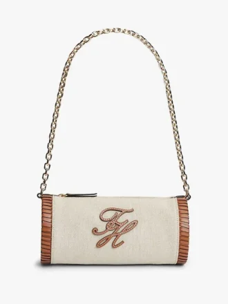 Script Monogram Leinen-Tasche mit Kettenriemen Script Monogram Leinen-Tasche mit Kettenriemen