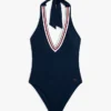 Signature Stripe Plunge Halter-Badeanzug Signature Stripe Plunge Halter-Badeanzug