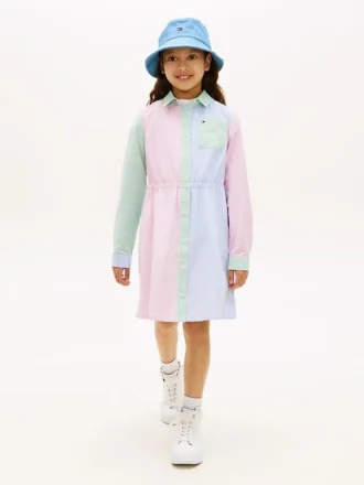 Stretch-Shirtkleid für Kinder mit gemischten Streifen Stretch-Shirtkleid für Kinder mit gemischten Streifen