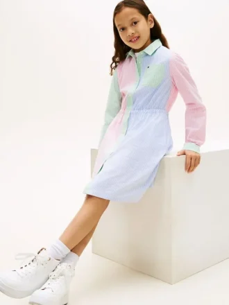 Stretch-Shirtkleid für Kinder mit gemischten Streifen Stretch-Shirtkleid für Kinder mit gemischten Streifen