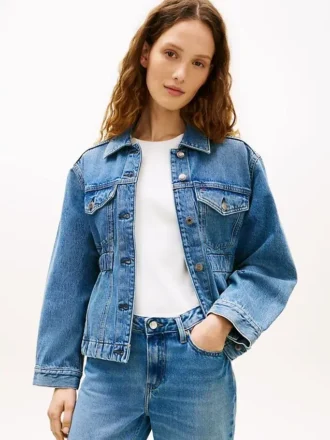 Taillierte Jeansjacke im Used-Look
