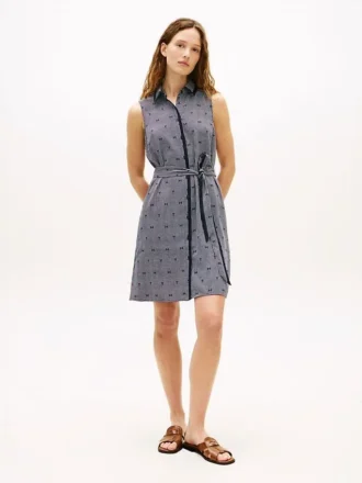 TH-Shirtkleid aus Krepp mit Gitterprint und Gürtel TH-Shirtkleid aus Krepp mit Gitterprint und Gürtel