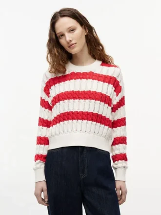 Tommy Jeans Gestreifter Zopfmusterpullover