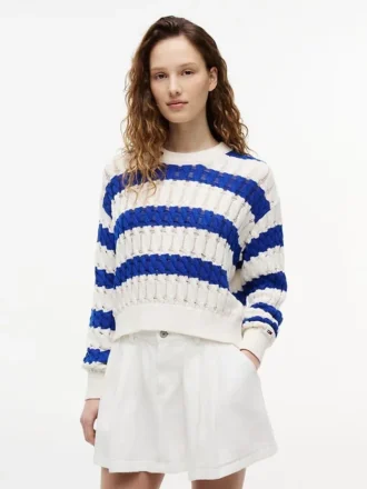 Tommy Jeans Gestreifter Zopfmusterpullover