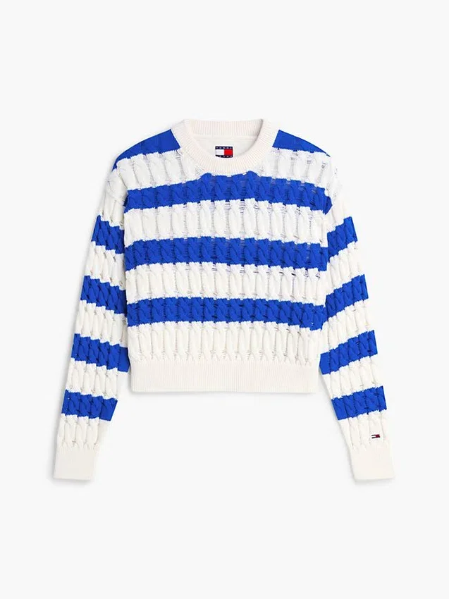 Tommy Jeans Gestreifter Zopfmusterpullover Tommy Jeans Gestreifter Zopfmusterpullover