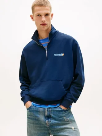 Tommy Jeans Logo Sweatshirt mit Viertelreißverschluss