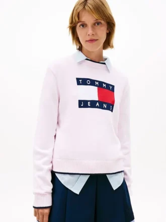 Tommy Jeans Pullover mit Flaggenlogo und Zierstreifen