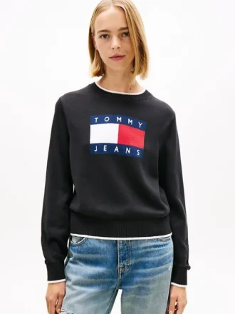 Tommy Jeans Pullover mit Flaggenlogo und Zierstreifen