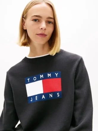 Tommy Jeans Pullover mit Flaggenlogo und Zierstreifen