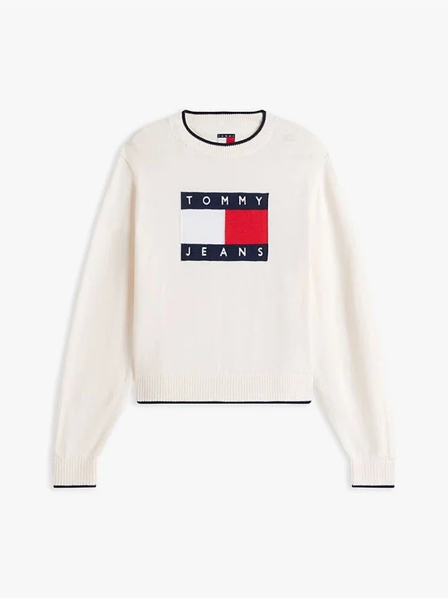 Tommy Jeans Pullover mit Flaggenlogo und Zierstreifen Tommy Jeans Pullover mit Flaggenlogo und Zierstreifen