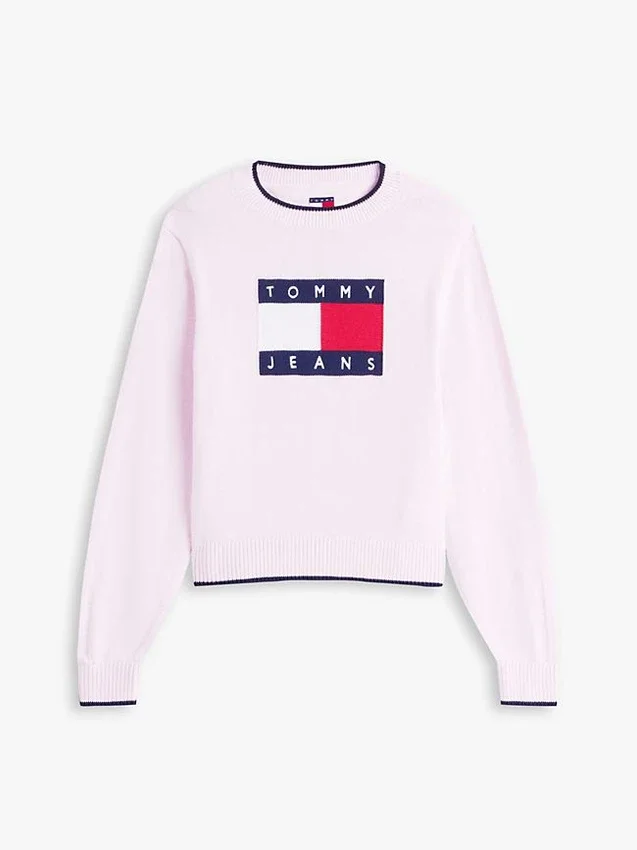 Tommy Jeans Pullover mit Flaggenlogo und Zierstreifen Tommy Jeans Pullover mit Flaggenlogo und Zierstreifen