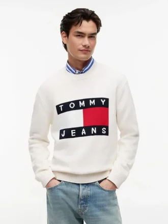Tommy Jeans Pullover mit Rundhalsausschnitt und Flaggenlogo
