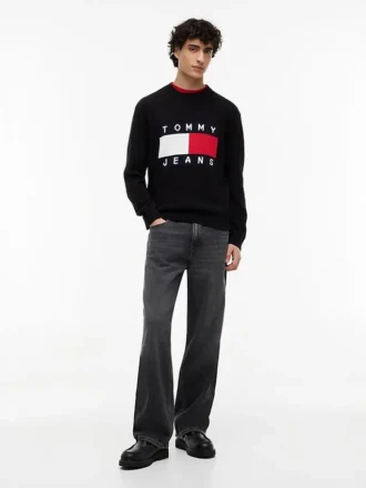 Tommy Jeans Pullover mit Rundhalsausschnitt und Flaggenlogo