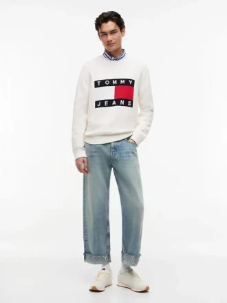 Tommy Jeans Pullover mit Rundhalsausschnitt und Flaggenlogo