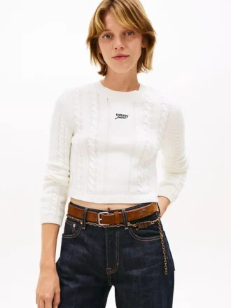 Tommy Jeans Pullover mit Schriftzug und Zopfmuster Tommy Jeans Pullover mit Schriftzug und Zopfmuster