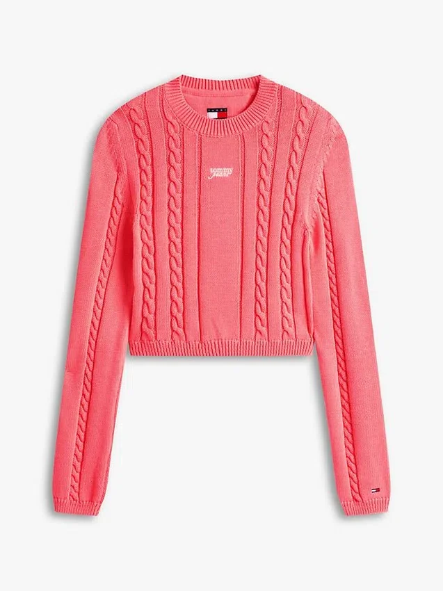 Tommy Jeans Pullover mit Schriftzug und Zopfmuster Tommy Jeans Pullover mit Schriftzug und Zopfmuster