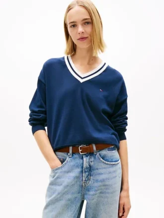 Tommy Jeans Pullover mit V-Ausschnitt und lockerer Passform