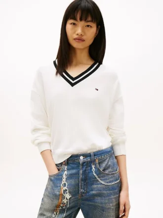Tommy Jeans Pullover mit V-Ausschnitt und lockerer Passform Tommy Jeans Pullover mit V-Ausschnitt und lockerer Passform