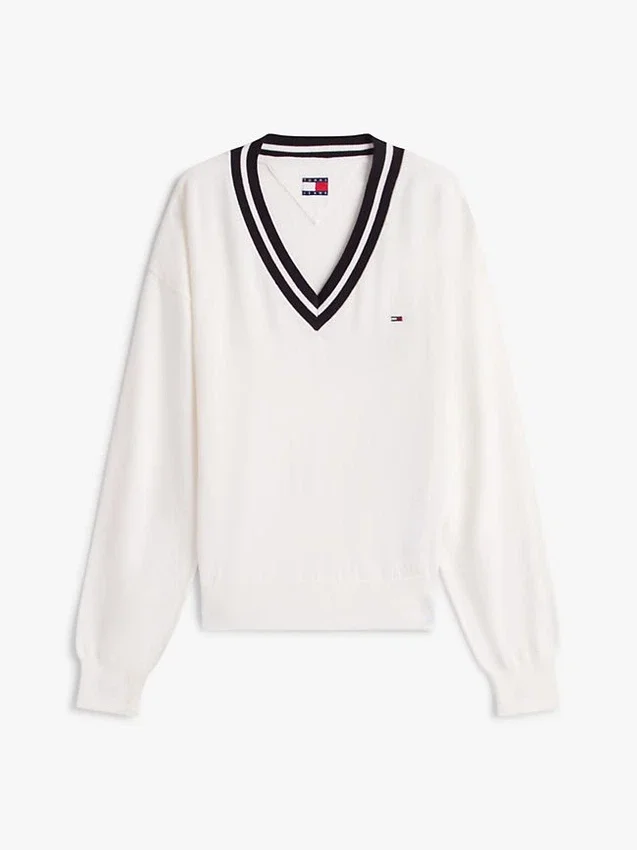 Tommy Jeans Pullover mit V-Ausschnitt und lockerer Passform Tommy Jeans Pullover mit V-Ausschnitt und lockerer Passform