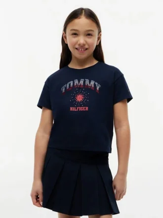 Tommy-Logo-T-Shirt mit Strasssteinen für Kinder