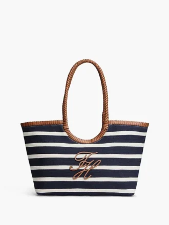 Tote-Bag mit Schriftzug-Monogramm und bretonischen Streifen