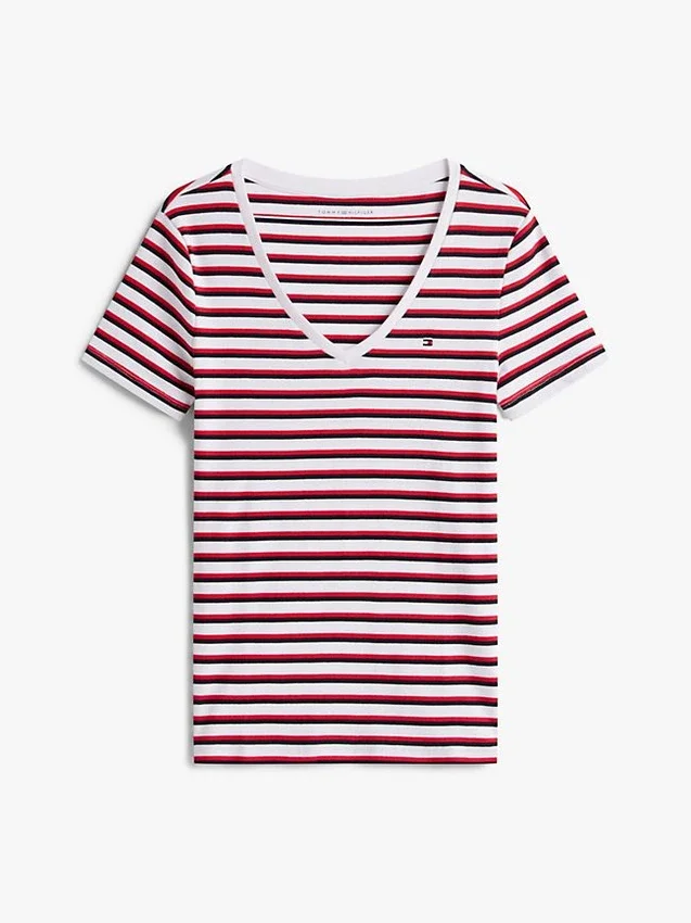 V-Ausschnitt-Streifen-T-Shirt V-Ausschnitt-Streifen-T-Shirt